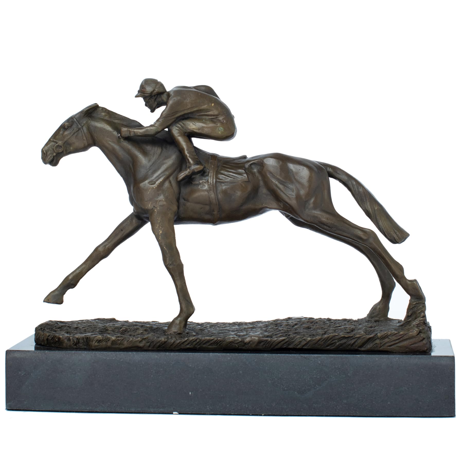 "The Classic Sprint" Bronze Horse Racing Statue - 11" Professional Jockey & Thoroughbred Sculpture - Antique Bronze Equestrian Art for Executive Office Decor, Luxury Home Library & Trophy Room