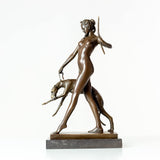 Bronze Huntress Goddess Artemis Statue, Greek Roman Mythological Goddess Figurine