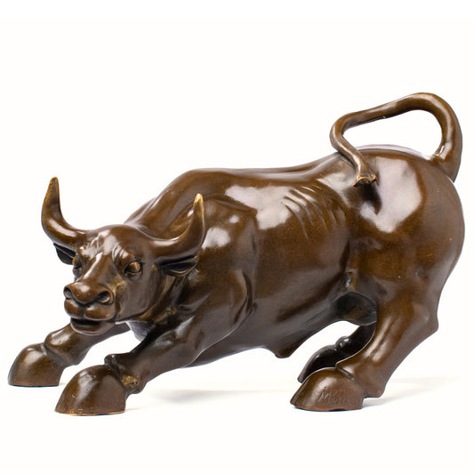 Bronze Charging Bull Statue Wall Street Desk Bull Figurine Sculpture Financial Office Decoration