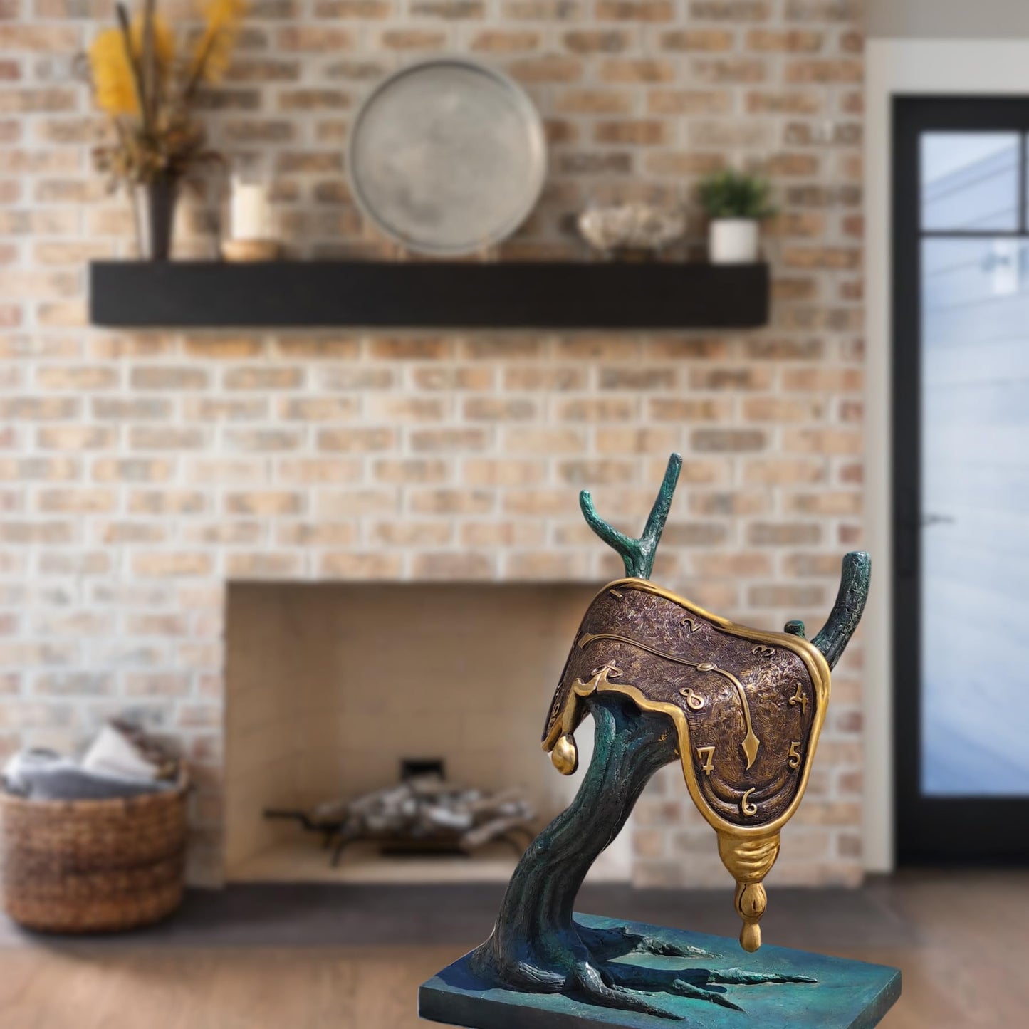 Salvador Dalí-Inspired Bronze Sculpture - Abstract Flowing Clock on Tree（The Persistence of Memory Bronze Statue and Sculpture Artistic Collection, Home Office Decor or Gifts, 19.7" x 15" x 24.8"