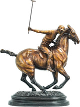 Polo Horse Riding Bronze Sculpture – Polo Player on Horse, Handmade Lost-Wax Solid Bronze Statue, Equestrian Sports Figurine for Office Desk, Home Décor, or Art Gallery Display