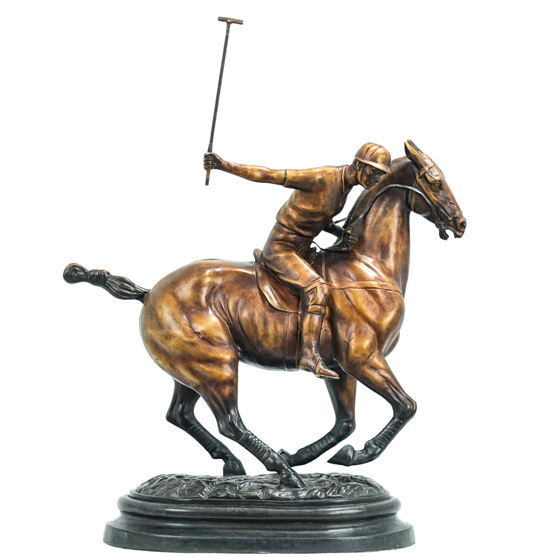 Professional "Polo Pro" Bronze Player & Pony Statue - 16.5" High-Action Equestrian Sculpture with Detachable Mallet - Premium Bronze Sports Art for Executive Desks, Library Shelves & Luxury Trophy Collections