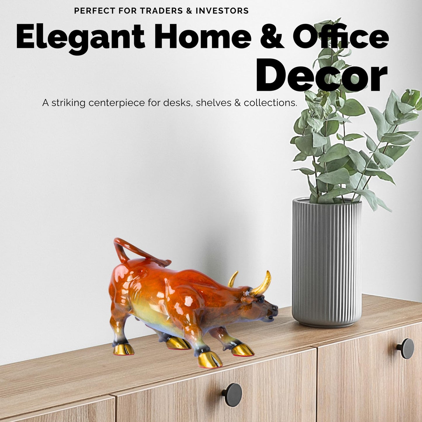 Wall Street Bull Bronze Statue – Hand-Painted Charging Bull Sculpture 8.3″ | Feng Shui Wealth & Stock Market Bull Figurine for Office Desk, Trading Room, Investor Gift & Home Decor