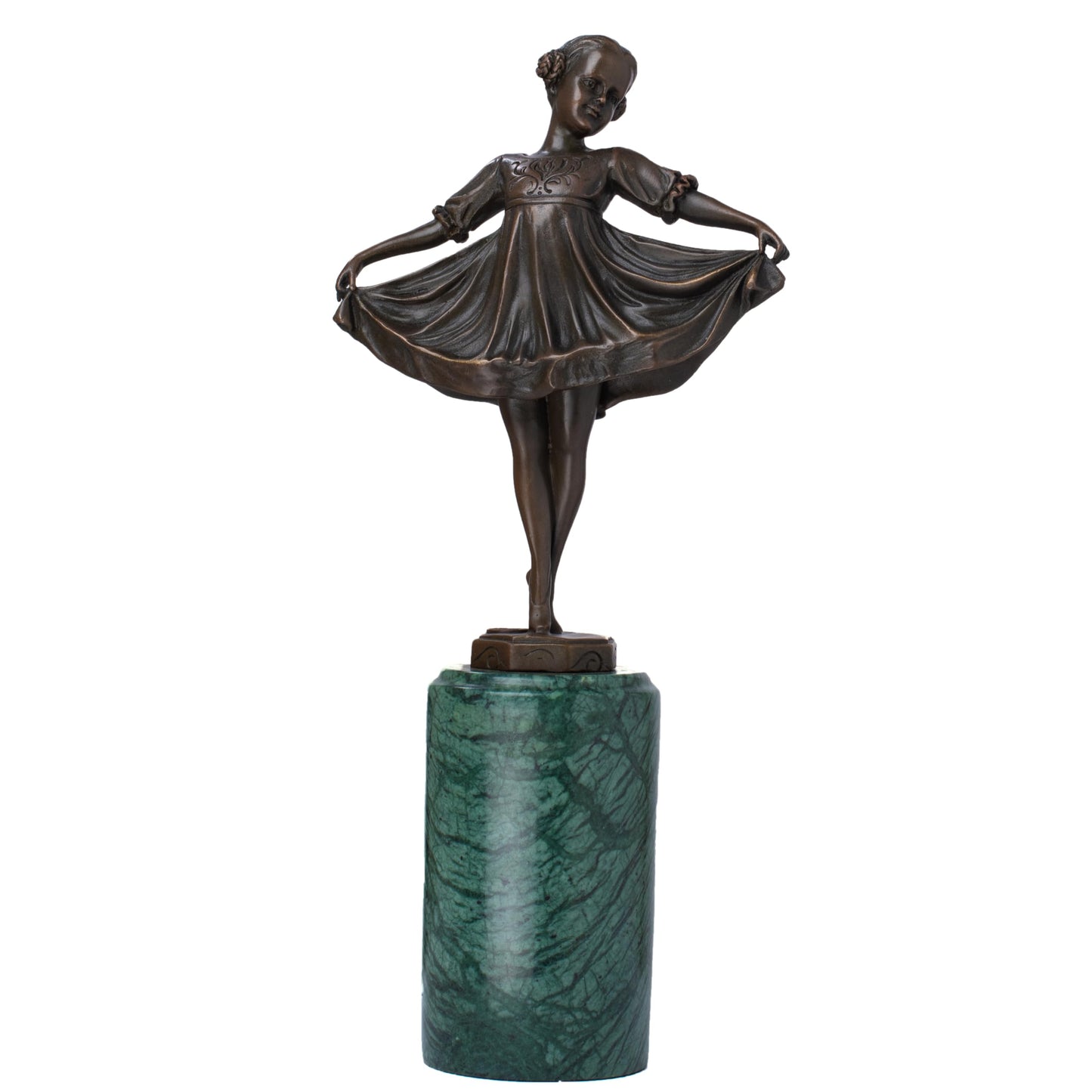 R REALONG 12.6 in Bronze Ballet Girl Statue with Green Marble Base – Vintage & Elegant Ballet Dancer Sculpture | Perfect for Home & Office Décor, Collectible Art, and Gift Choice