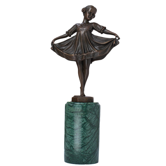 R REALONG 12.6 in Bronze Ballet Girl Statue with Green Marble Base – Vintage & Elegant Ballet Dancer Sculpture | Perfect for Home & Office Décor, Collectible Art, and Gift Choice