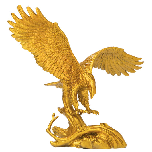 R REALONG 9.1" L Gold Brass Eagle Spread Wings Statue e-Solid Bronze Eagle Sculpture Modern Home Office Art Decor Desktop Decoration.