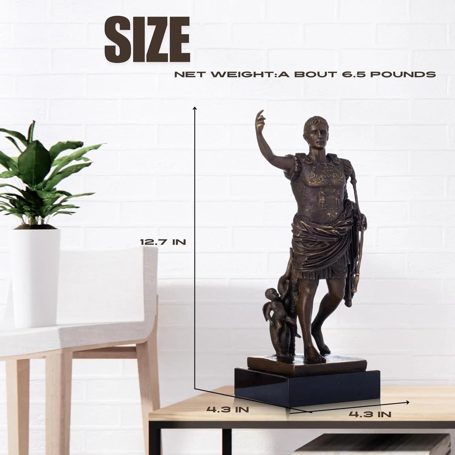 Bronze Reproduction of Augustus Caesar Statue Sculpture Classic Replica Sculpture, Roman Iconic Bronze Statues and Sculptures for Home Office Decor