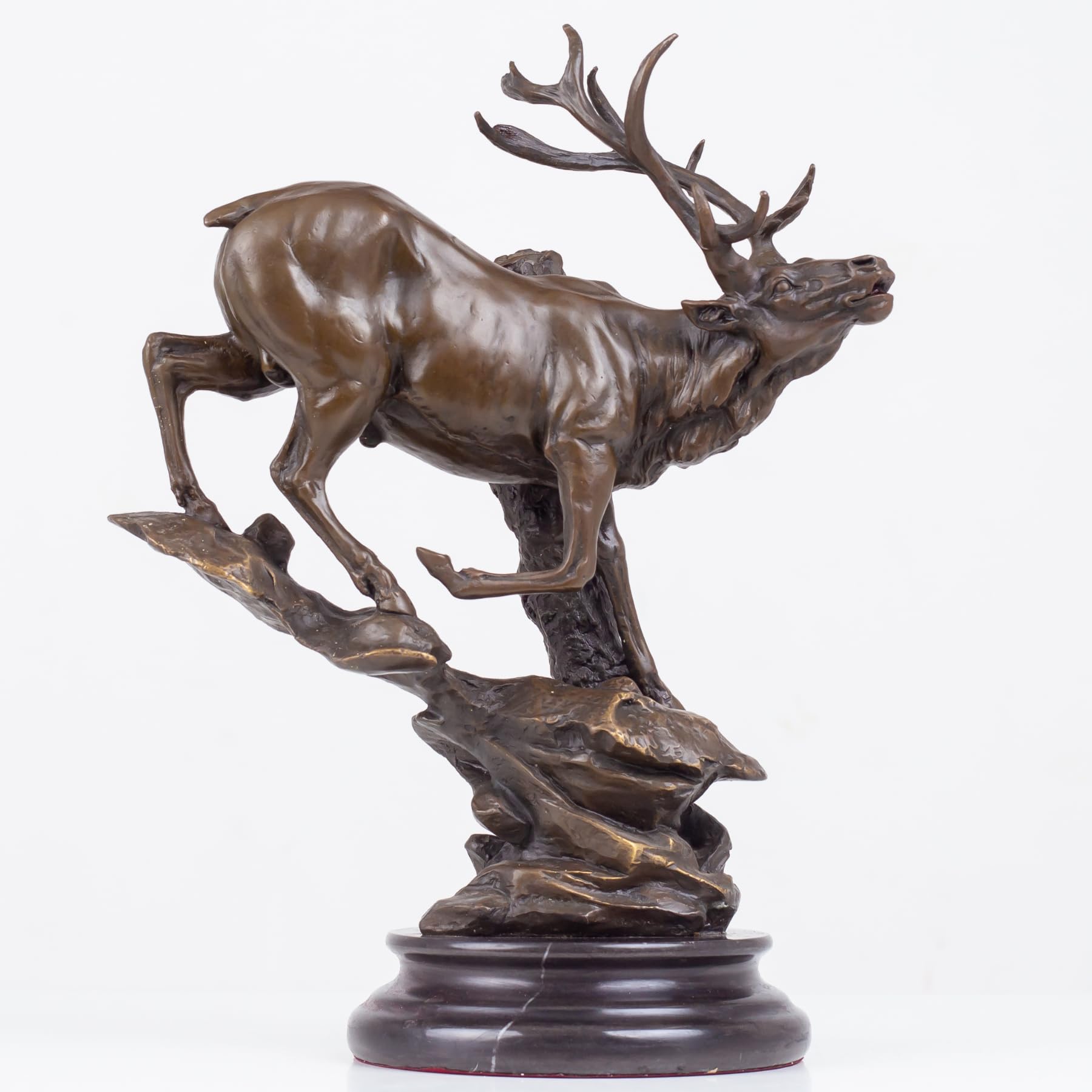 Bronze Deer Sculpture - Majestic Sika Stag on Marble Base, Realistic Antlered Elk Statue for Luxury Home Decor, Office Ornaments, and Executive Housewarming Gifts