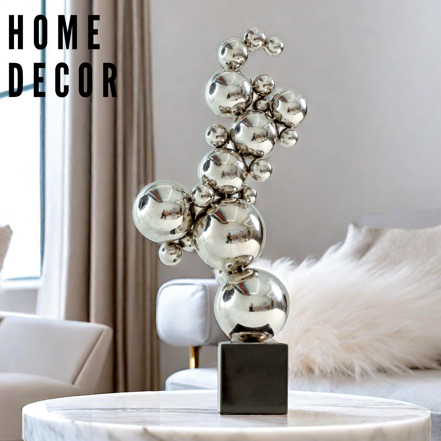 24'' Modern Creative Stainless Steel Ball Sculpture Abstract Statues for Home Decor Home Decor Desktop Decoration Hotel Decoration