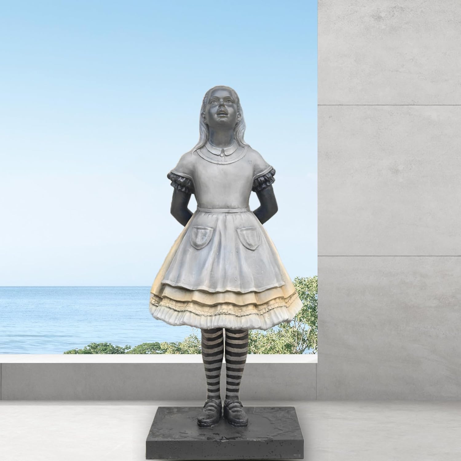 Alice in Wonderland Bronze Sculpture, Victorian Style Beautiful Girl Statue, Handmade Lost-Wax Cast Pure Copper Art Figurine with Hand-Painted Finish for Home & Garden Decoration