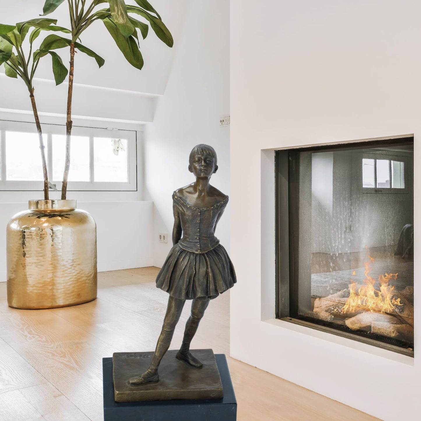 R REALONG Bronze 14-Year-Old Dancing Girl(Marie Van Goethem) Sculpture with Edgar DegasSignature & Marble Base – Ballet Dancer Figurine – Degas-Inspired Art for Home Decor & Collectors
