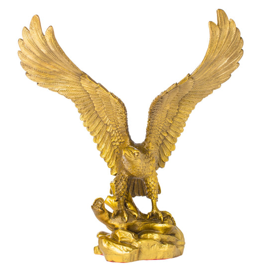 Brass Eagle Spread Wings Statue-Solid Bronze Eagle Sculpture Modern Home Office Art Decor Desktop Decoration. (Gold, 13 * 9 * 15 inches)