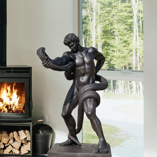 Athlete Wrestling with a Python Bronze Sculpture Replica - Handcrafted Tribute to Frederic Leighton’s Iconic 1877 Artwork, Ideal for Art Collectors and Home Decor