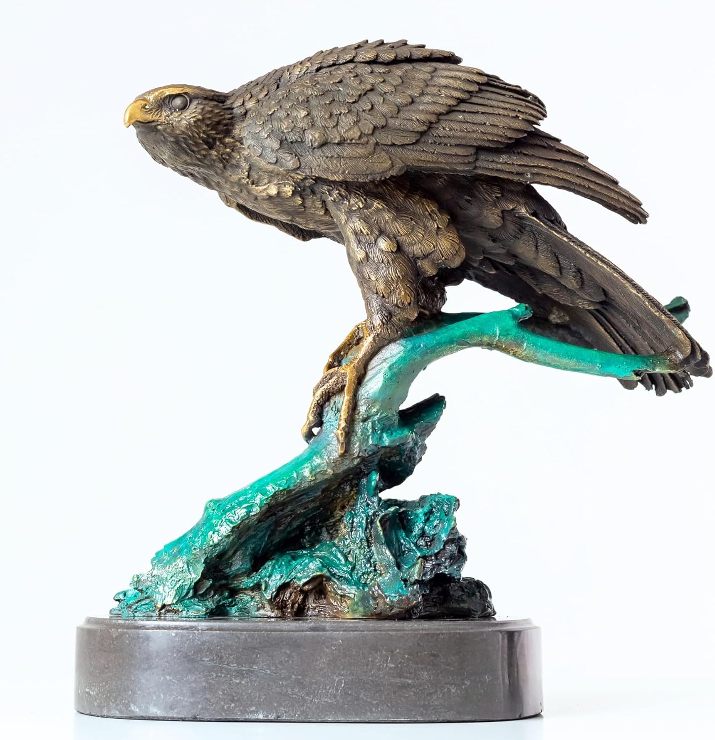 Sovereign Bronze Eagle on Rock Collection - Handcrafted Lost-Wax Casting - Large Eagle Statue with Marble Base for Executive Office, Home Gallery & Luxury Garden Decor