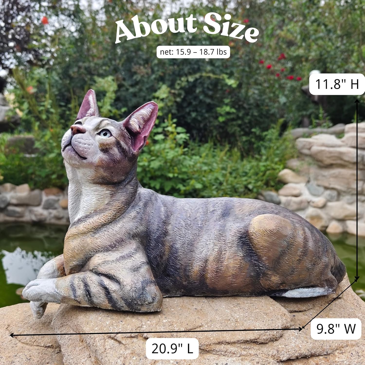 Cat Bronze Sculpture – 20.9" Solid Bronze Hand-Painted Feline Statue, Lost-Wax Cast Realistic Cat Figurine for Indoor & Outdoor Decor, Lifelike Animal Art for Collectors & Cat Lovers