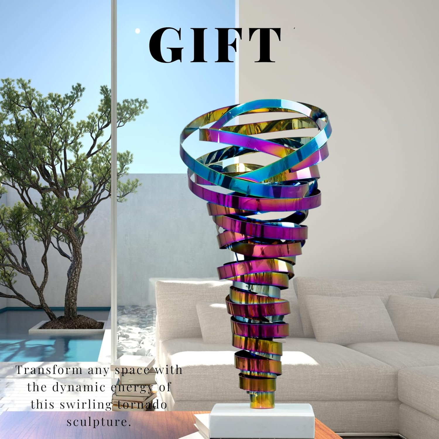 15.7'' Spray-Plated Colored Stainless Steel Abstract Sculpture Metal Swirl Modern Sculpture Table & Desk Office Decor