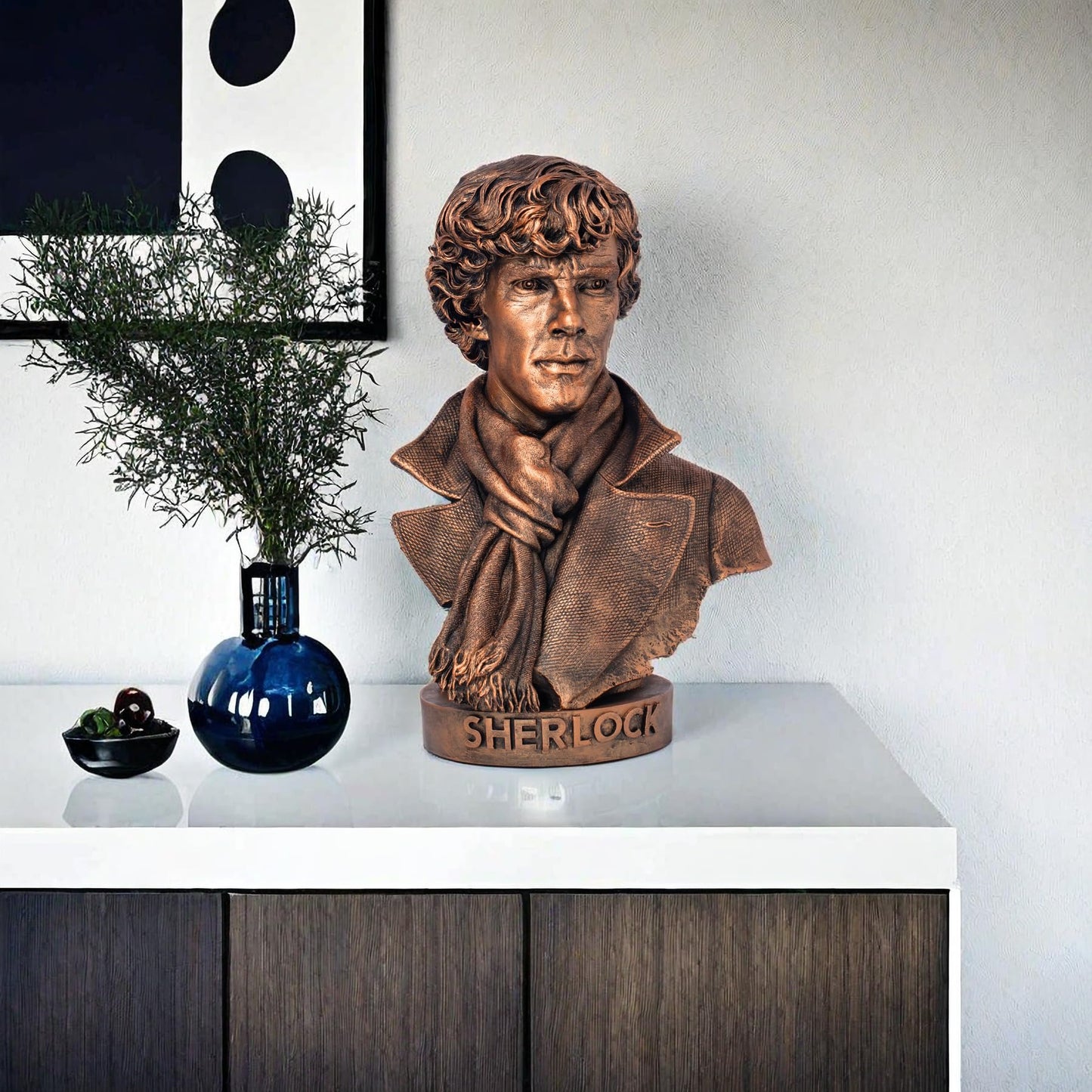 Sherlock Holmes Bronze Finish Resin Bust - 9.1” Tall Limited Edition Sculpture, Handcrafted Collectible Figure for Elegant Home & Office Decor