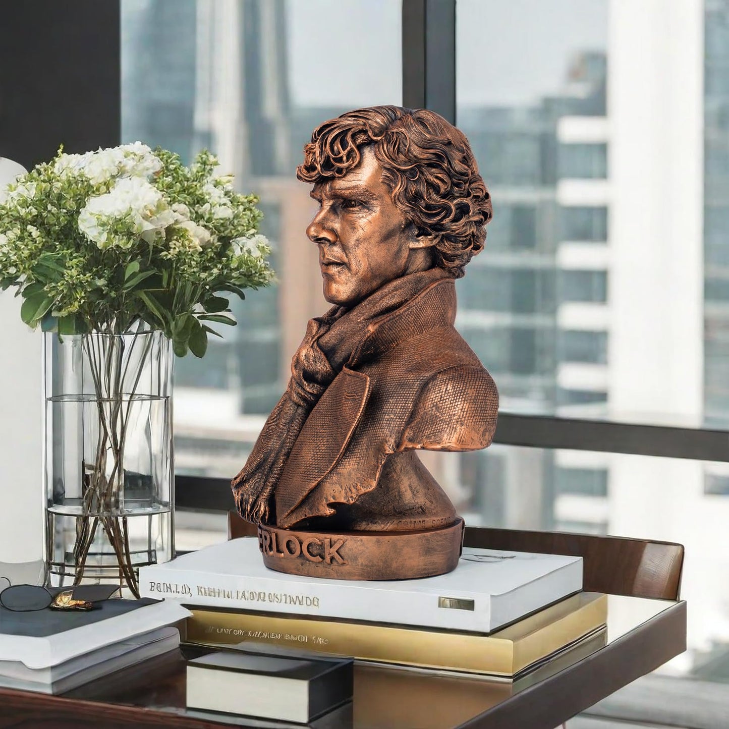 Sherlock Holmes Bronze Finish Resin Bust - 9.1” Tall Limited Edition Sculpture, Handcrafted Collectible Figure for Elegant Home & Office Decor