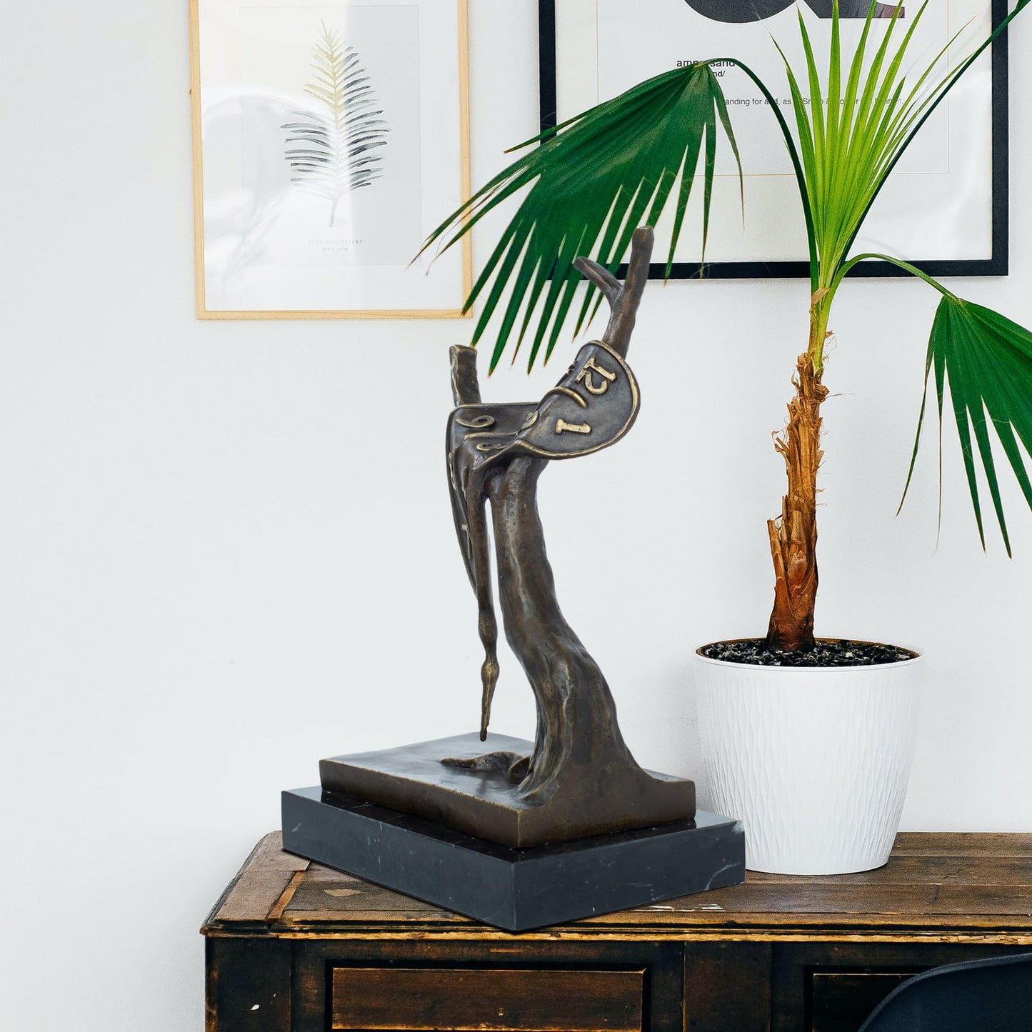 Bronze "Melting Clock" Sculpture on Natural Marble Base – Inspired by Salvador Dalí's Masterpiece "The Persistence of Memory" – Surrealist Art (7.9 x 5.1 x 11.8 inches) for Home Décor & Collectors