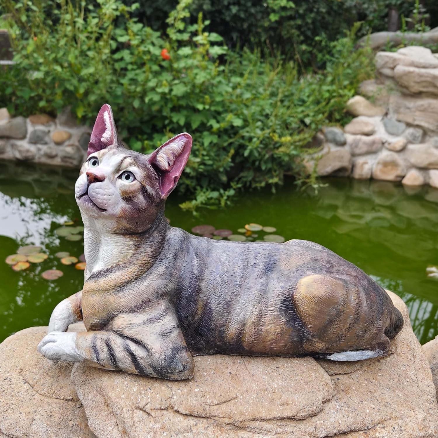 Cat Bronze Sculpture – 20.9" Solid Bronze Hand-Painted Feline Statue, Lost-Wax Cast Realistic Cat Figurine for Indoor & Outdoor Decor, Lifelike Animal Art for Collectors & Cat Lovers
