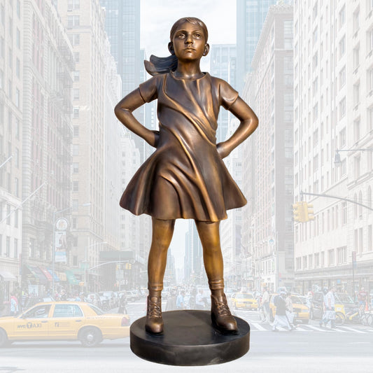 Fearless Girl Bronze Sculpture – Replica of Kristen Visbal’s Iconic Wall Street Artwork -Large Statue for Home, Gallery, Office & Outdoor Décor Artistic Gift