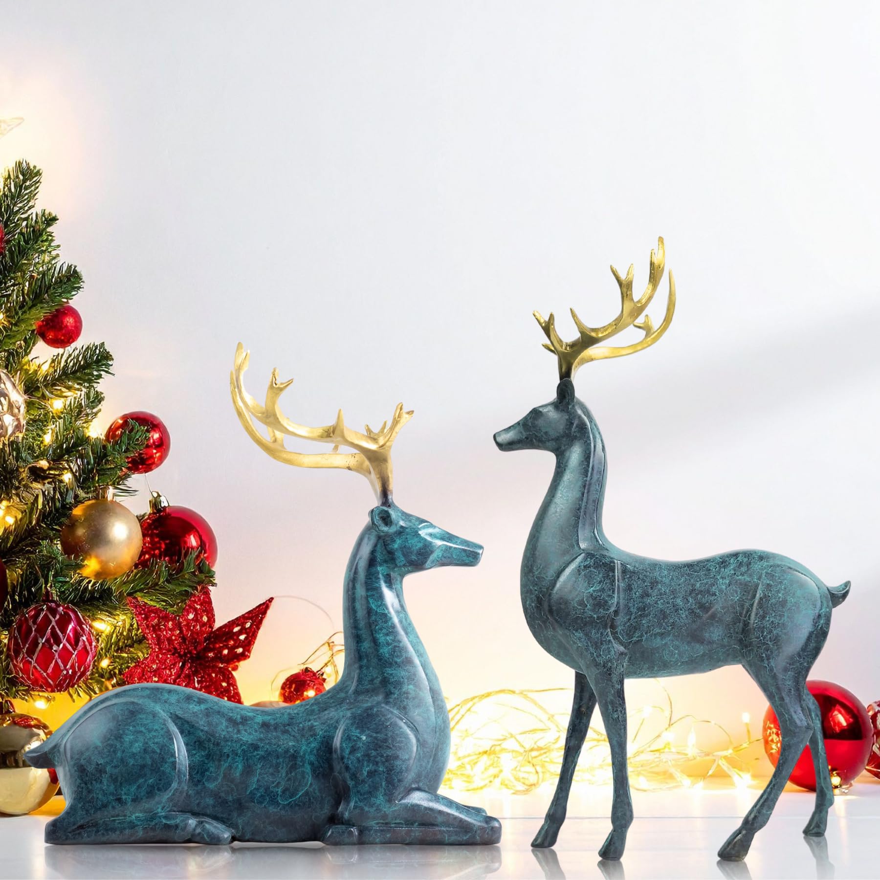 Bronze Deer Statue,Modern Style Wildlife Bronze Statue, Buck/Doe/Fawn/Stag Bronze Statues and Sculptures for Home Office Decor