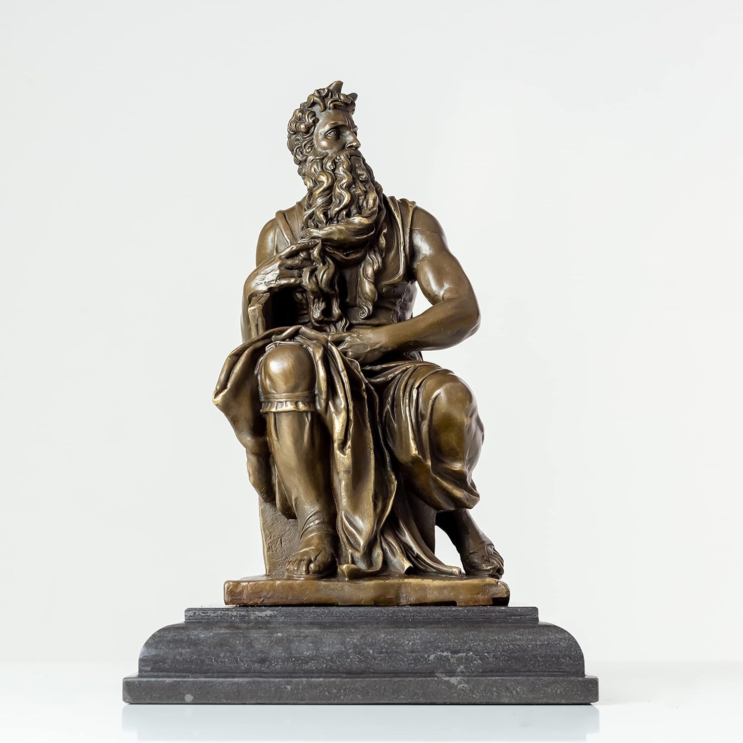 Bronze Classical Moses Figurine - Michelangelo Replica, Famous Western Religious Art Moses Bronze Statues, and Sculptures for Home Office Decor
