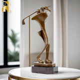 Abstract Bronze Golfer Statue Modern Art Bronze Golfing Sculptures Creative Golf Figurines With Marble Base For Home Decor Gifts