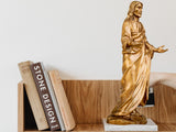 12.2''/31cm Gold Bronze Jesus Statue, Brass Religious The Lord SaviorSon of God Sacred Christian Figurine Sculptures Art for Home Office Decor Gift.