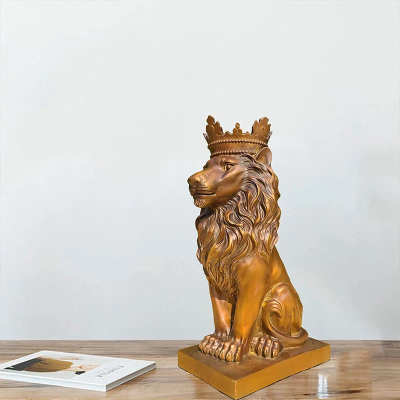 13.8″ Bronze Lion King Sculpture Bronze Casting King of The Forest Lion Statue Figurine Sculptures Animal Artwork For Home Decor