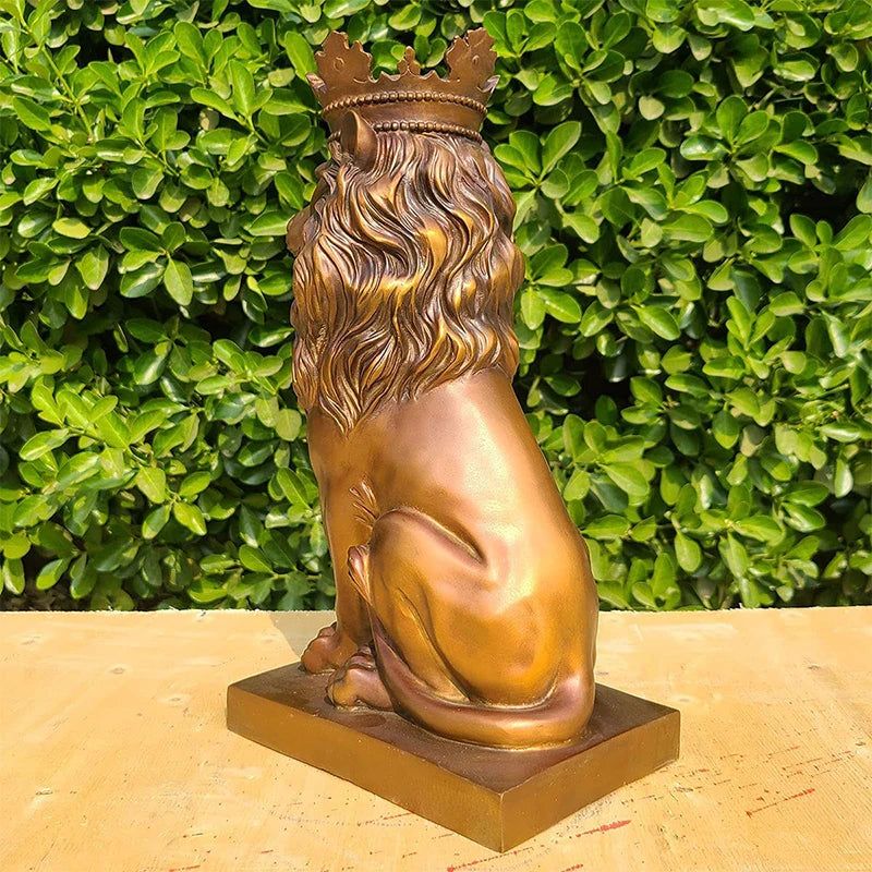 13.8″ Bronze Lion King Sculpture Bronze Casting King of The Forest Lion Statue Figurine Sculptures Animal Artwork For Home Decor