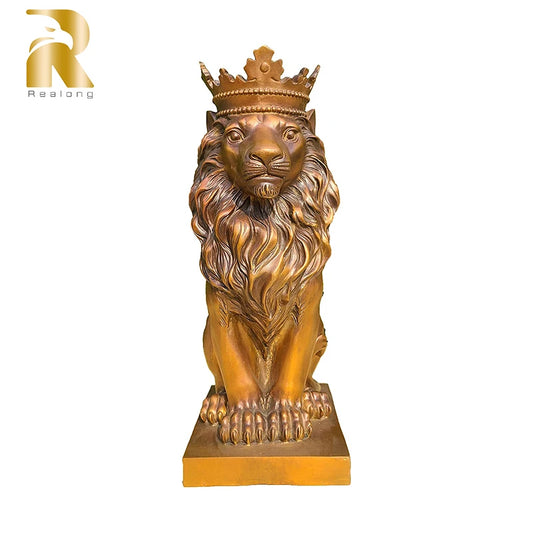 13.8″ Bronze Lion King Sculpture Bronze Casting King of The Forest Lion Statue Figurine Sculptures Animal Artwork For Home Decor