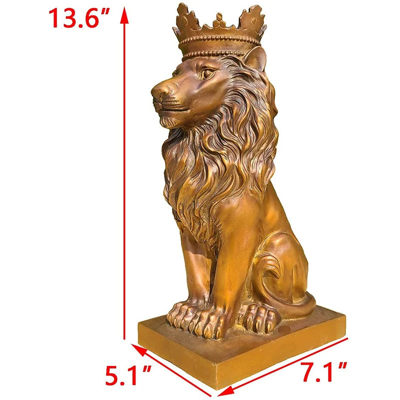 13.8″ Bronze Lion King Sculpture Bronze Casting King of The Forest Lion Statue Figurine Sculptures Animal Artwork For Home Decor