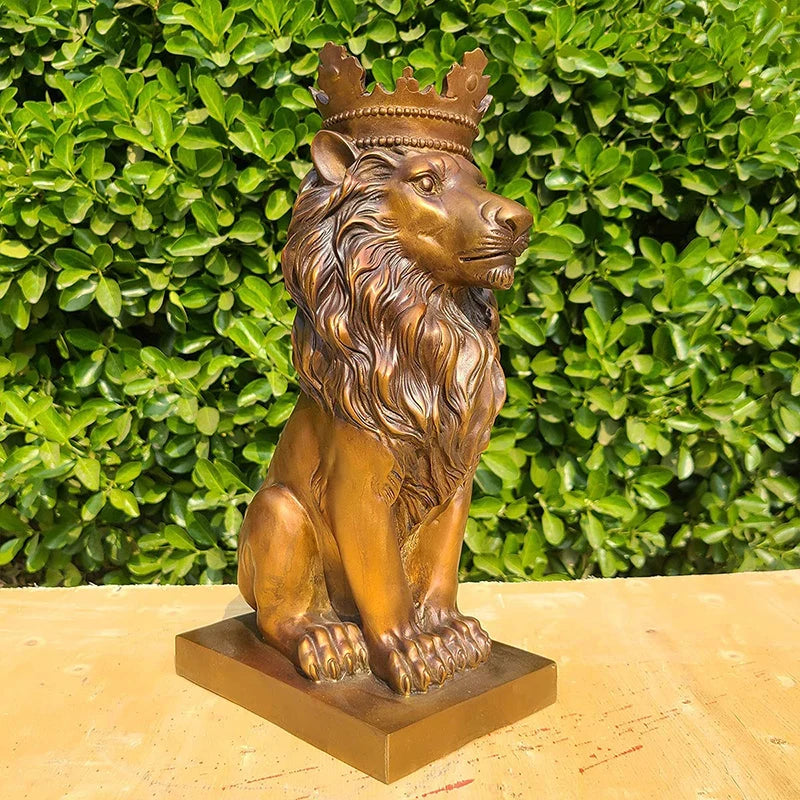 13.8″ Bronze Lion King Sculpture Bronze Casting King of The Forest Lion Statue Figurine Sculptures Animal Artwork For Home Decor