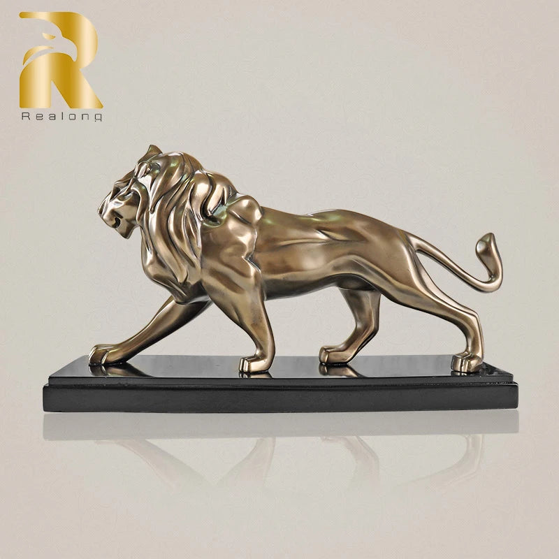 Modern Art Resin Animal Statue Golden Lion Resin Sculpture Abstract Nordic Figurine for Home Decoration Accessories Ornament