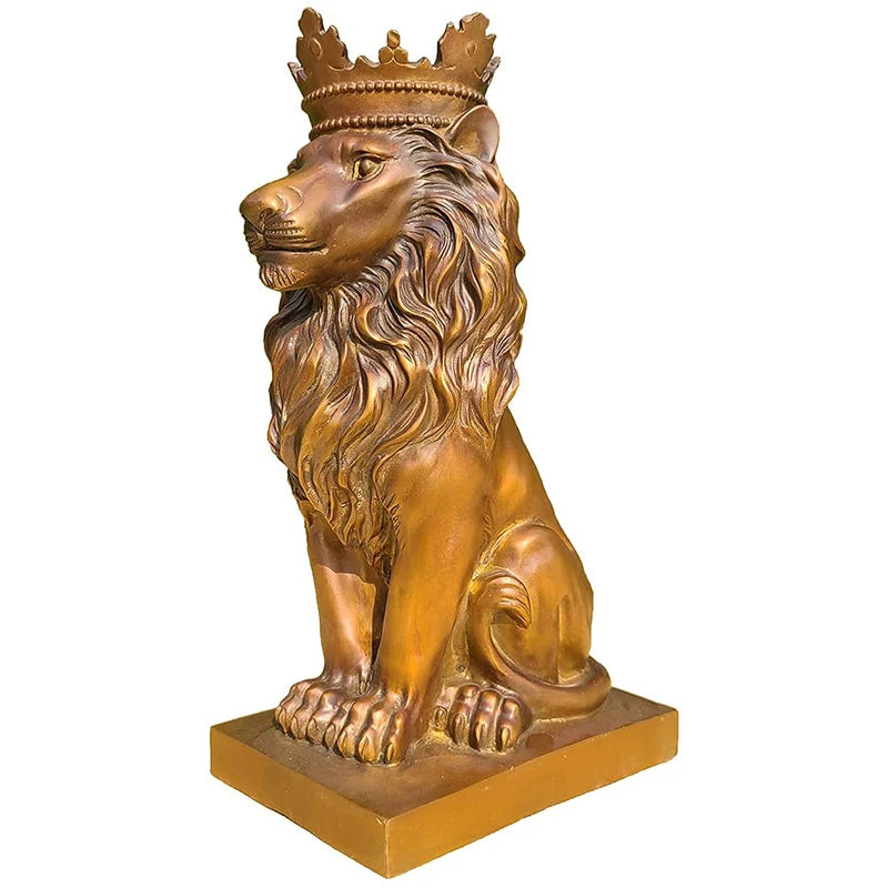 13.8″ Bronze Lion King Sculpture Bronze Casting King of The Forest Lion Statue Figurine Sculptures Animal Artwork For Home Decor