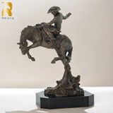 37cm Bronze Cowboy Riding Horse Sculpture Casting Western Art Rodeo Rider on Horse Bronze Statue For Home Decor Luxury Gifts