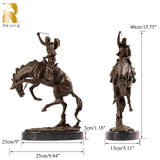 40cm Western Art Bronze Cowboy Ridding Horse Sculpture Rider on Horse Statues Bronze Casting Handcrafts For Home Decor Gifts