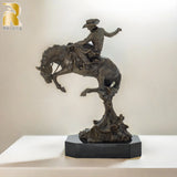 37cm Bronze Cowboy Riding Horse Sculpture Casting Western Art Rodeo Rider on Horse Bronze Statue For Home Decor Luxury Gifts