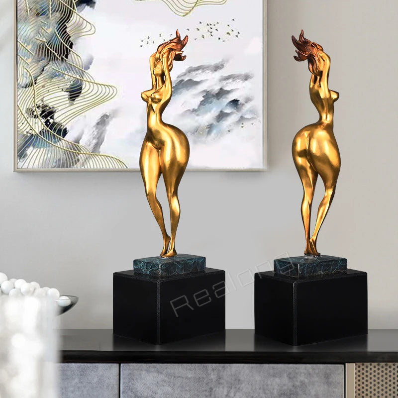 Modern Art Sexy Girl Statue Abstract Bronze Kneeled Nude Female Sculpture Crafts Casting Art Figurine For Home Decor Gifts