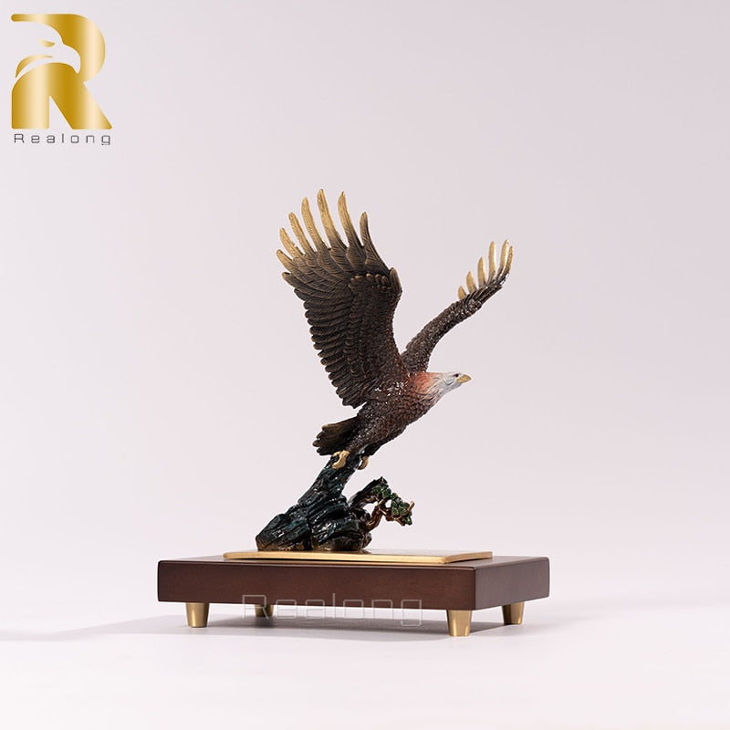 Bronze Eagle Sculpture Winged Bald Eagle Bronze Statue Bronze Casting Flying Eagle Handcrafts Home Office Decor Ornament Gifts