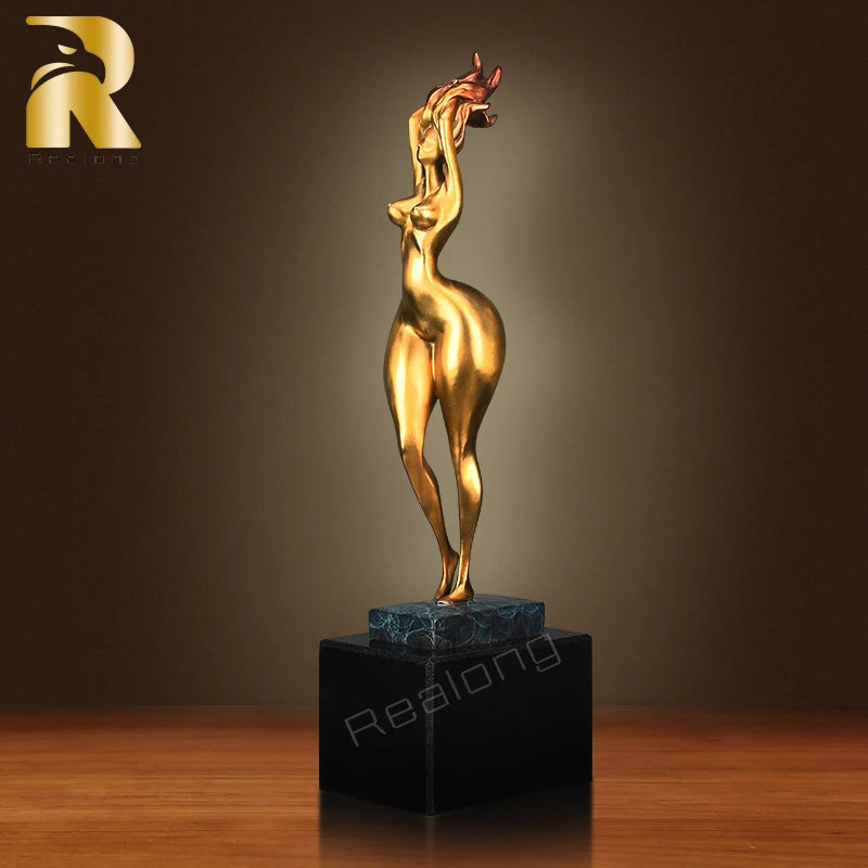 Modern Art Sexy Girl Statue Abstract Bronze Kneeled Nude Female Sculpture Crafts Casting Art Figurine For Home Decor Gifts