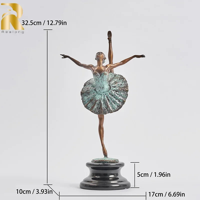 Graceful Bronze Ballerina Dancer Sculpture Ballet Dancing Girl Bronze Statue on Marble Base Handmade Figurines Home Art Decor