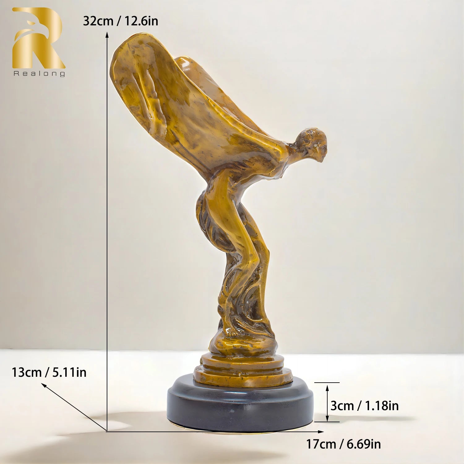 32cm Spirit of Ecstasy on Marble Base Bronze Statue Bronze Flying Lady Figurine Famous Abstract Sculptures For Home Decor Crafts