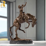 40cm Western Art Bronze Cowboy Ridding Horse Sculpture Rider on Horse Statues Bronze Casting Handcrafts For Home Decor Gifts