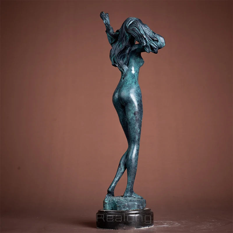 Modern Art Sexy Girl Statue Abstract Bronze Kneeled Nude Female Sculpture Crafts With Marble Base For Home Deocr Gifts