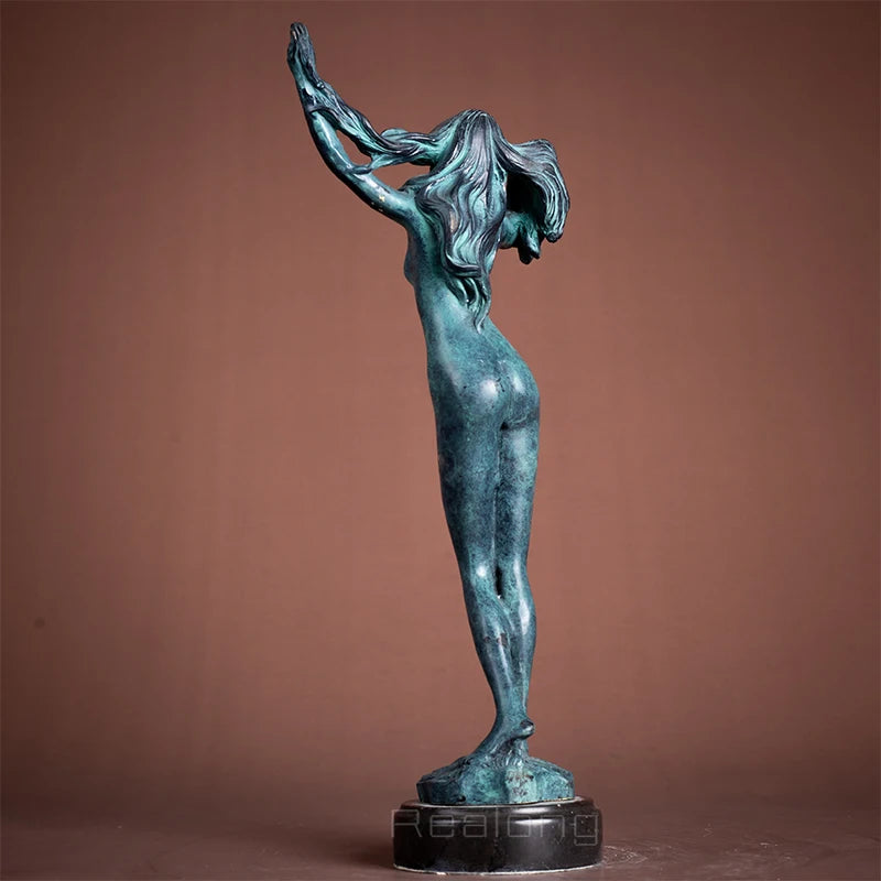 Modern Art Sexy Girl Statue Abstract Bronze Kneeled Nude Female Sculpture Crafts With Marble Base For Home Deocr Gifts