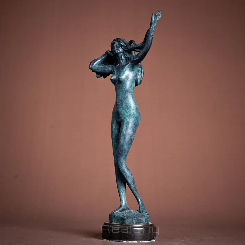 Modern Art Sexy Girl Statue Abstract Bronze Kneeled Nude Female Sculpture Crafts With Marble Base For Home Deocr Gifts