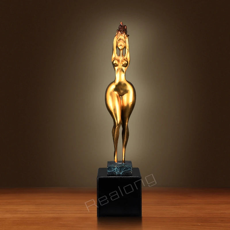 Modern Art Sexy Girl Statue Abstract Bronze Kneeled Nude Female Sculpture Crafts Casting Art Figurine For Home Decor Gifts