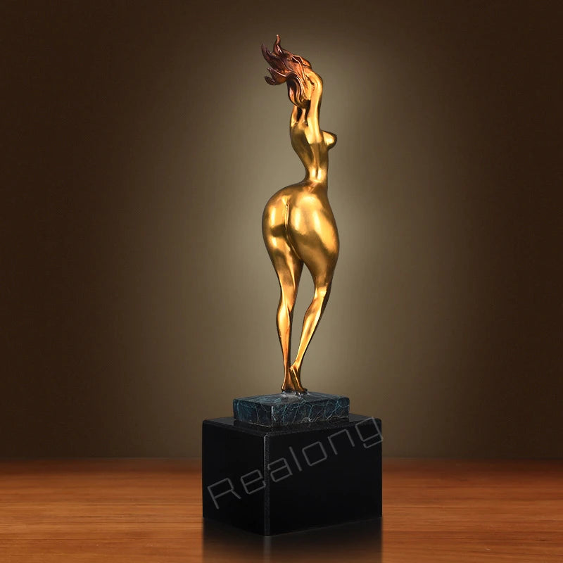 Modern Art Sexy Girl Statue Abstract Bronze Kneeled Nude Female Sculpture Crafts Casting Art Figurine For Home Decor Gifts